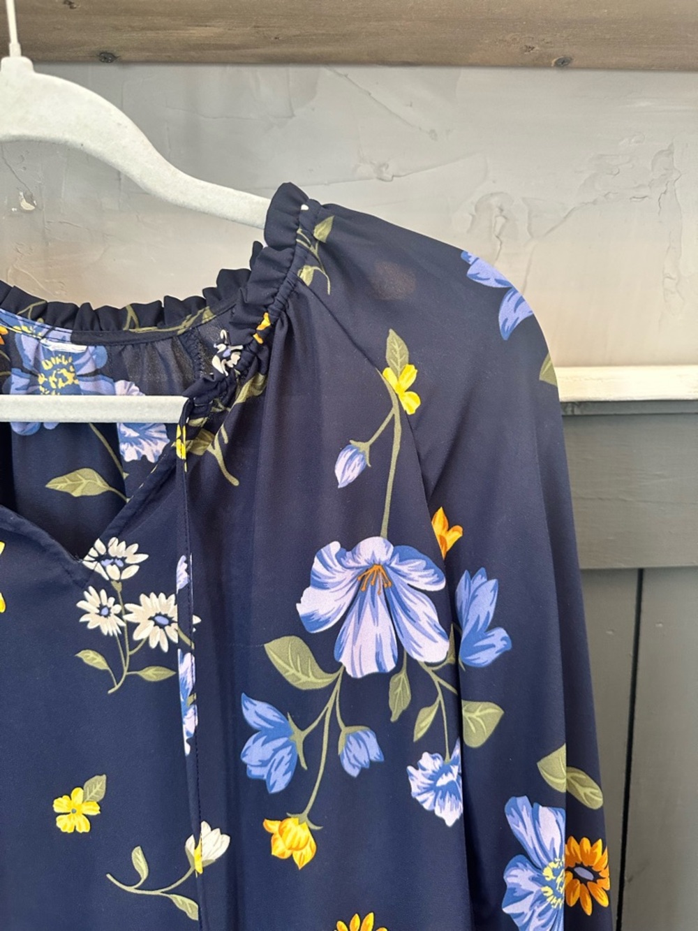 Old Navy Navy Floral Peasant Blouse with Blue and Yellow Flowers - Picture 5 of 10